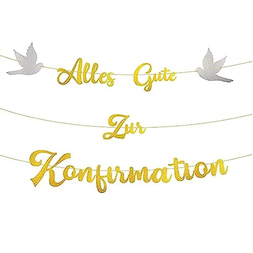 WOOXDYUK Alles Gute zur Konfirmation Girlande, Dekoration Kommunion Partybanner Papier Taufe, Goldene Girlande zur Konfirmation - Dekoration für Mädchen Jungen, Hochzeit von WOOXDYUK