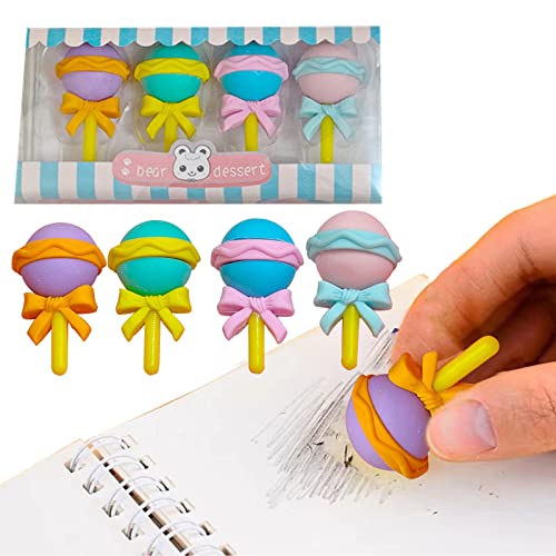 WOOXDYUK Creative Eraser, 4 Pieces Novelty Lollipop Children's Eraser Eraser, Lovely Cartoon Eraser Set, for Children, Students, School Supplies, Stationery von WOOXDYUK