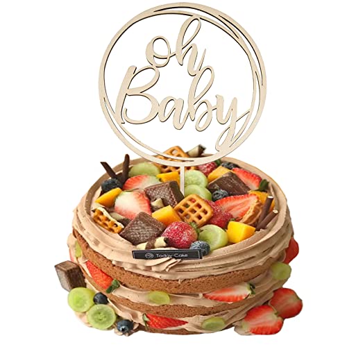 WOOXDYUK Oh Baby Kuchen Topper Holz Kuchenstecker Kuchendeko Tortendeko für Baby Shower Gender Reveal Partydeko, Cupcake-Topper verleihen Ihrer Babyparty etwas Flair von WOOXDYUK