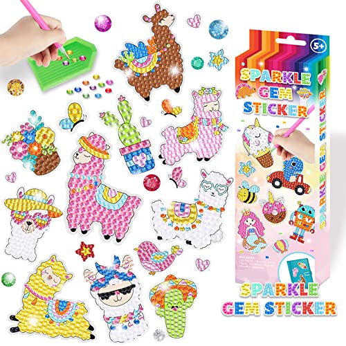 WOOXDYUK Packung mit 20 Diamanten Malerei Kinder, 5D Diamond Painting Sticker Kits für Kinder, DIY 5D Alpaca Diamond Art Mosaik Aufkleber für Kinder Erwachsene von WOOXDYUK