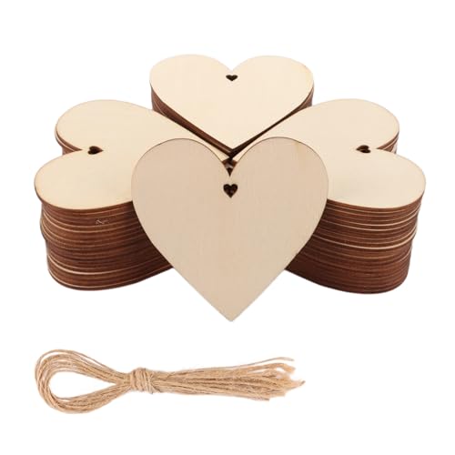 WOPPLXY 100 Stk Holzherzen zum Beschriften, Holzherzen mit Loch und 10m Jute Schnur, Holzherzen Deko für Geschenkanhänger und Weihnachtsdekorationen WOPPLXY 100 Stk Holzherzen zum Beschriften, Holzherzen mit Loch und 10m Jute Schnur, Holzherzen Deko für Geschenkanhänger und Weihnachtsdekorationen von WOPPLXY