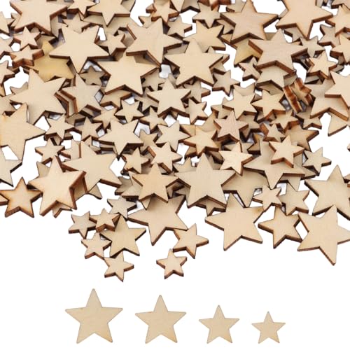 WOPPLXY 1000 Stück Holzsterne zum Basteln, 4 Verschiedene Größen Sterne Holz Klein, 1 bis 2 cm Holzsterne Streudeko für DIY Handwerk, Hochzeit,Geburtstag, Weihnachts Deko, Tischdeko von WOPPLXY