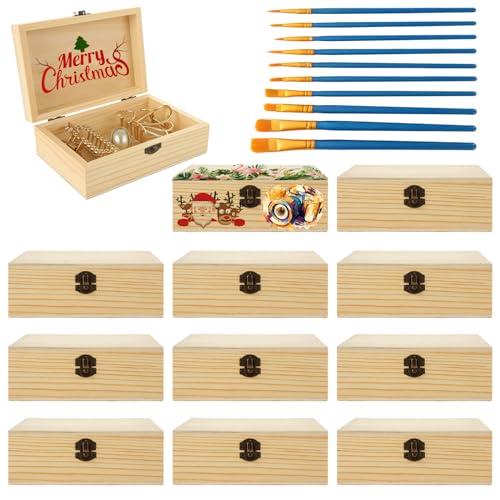 WOPPLXY 12 Stück unlackierte Holzkisten zum Basteln, 15,2 x 10,2 x 5,1 cm, Holzkiste mit Scharnierdeckel und Frontverschlüssen, Holz, kleine Bastelarbeiten, unlackierte Box für Handwerk, Farbe, DIY, WOPPLXY 12 Stück unlackierte Holzkisten zum Basteln, 15,2 x 10,2 x 5,1 cm, Holzkiste mit Scharnierdeckel und Frontverschlüssen, Holz, kleine Bastelarbeiten, unlackierte Box für Handwerk, Farbe, DIY, von WOPPLXY