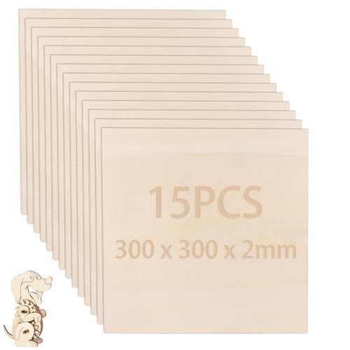 WOPPLXY 15 Stück Balsaholz, 300 x 300 x 2mm Sperrholzplatte, Quadrat Spanplatte für DIY Modell, Laserprojekte, Gemälde, Kunst und Handwerk, Heimdekoration von WOPPLXY