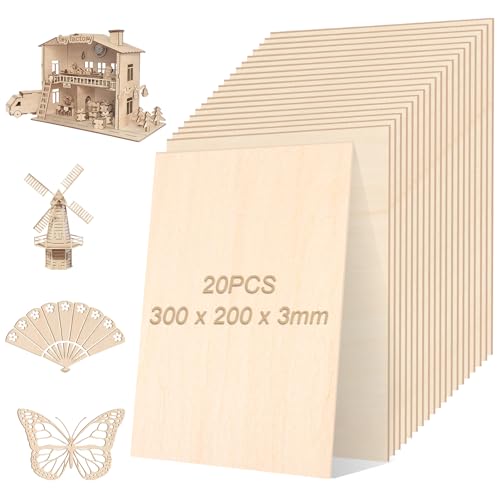 WOPPLXY 20 Stück Holzplatten zum Basteln, 300 x 200 x 3mm Sperrholzplatte 3mm, Lindenholzplatten für Malerei, Dekorationen, Laserprojekte, DIY Modell WOPPLXY 20 Stück Holzplatten zum Basteln, 300 x 200 x 3mm Sperrholzplatte 3mm, Lindenholzplatten für Malerei, Dekorationen, Laserprojekte, DIY Modell von WOPPLXY