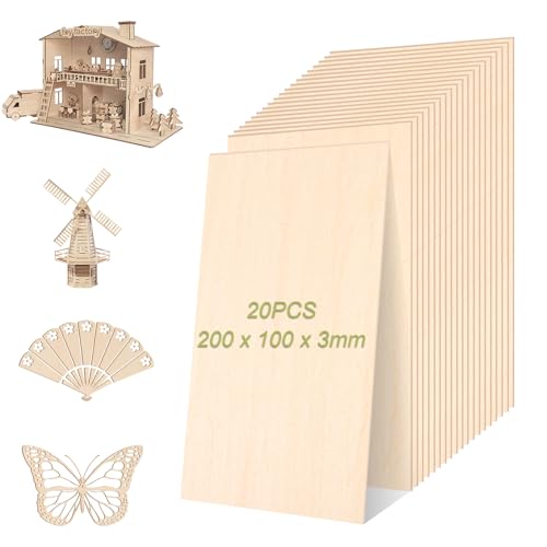 WOPPLXY 20 Stück Sperrholzplatte 3mm, Lindenholz 200 x 100 x 3mm, Holzplatte für DIY Modell, Handwerk, Laserprojekte, Gemälde WOPPLXY 20 Stück Sperrholzplatte 3mm, Lindenholz 200 x 100 x 3mm, Holzplatte für DIY Modell, Handwerk, Laserprojekte, Gemälde von WOPPLXY