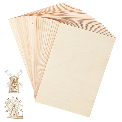 WOPPLXY 24 Stück Sperrholzplatte 2mm, 300 x 200 x 2mm Holzplatten zum Basteln, Holz Platten für Malerei, Dekorationen, Laserprojekte, DIY Modell von WOPPLXY