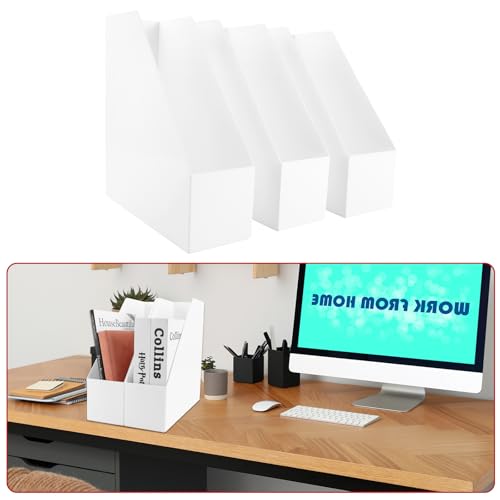 WOPPLXY 3 Stück Stehsammler, 10cm Breit Zeitschriftensammler, Weiß Kunststoff Stehordner zur Aufbewahrung von Mappen, Zeitschriften, Bürobedarf, Büchern von WOPPLXY