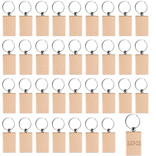 WOPPLXY 35 Stück Schlüsselanhänger Holz, 5 x 3,5cm Schlüsselanhänger Rohling, Rechteckig DIY Schlüsselanhänger Blanko für Bemalen, DIY Dekoration Geschenke, Schnitzerei von WOPPLXY