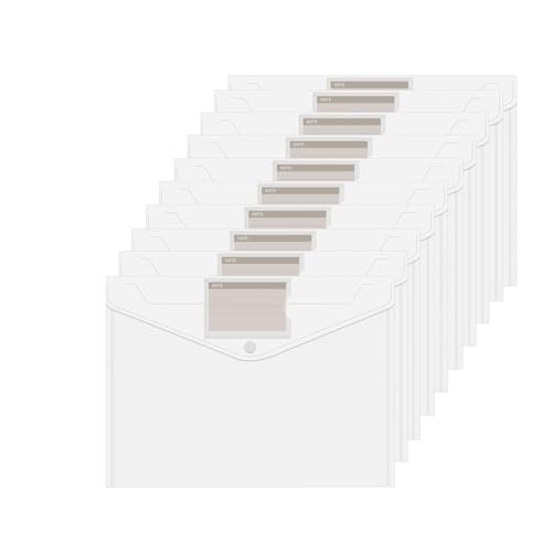 WOPPLXY 40 Stück Dokumententasche A4, Dokumentenmappe A4 mit Etikettentasche und Druckknopf, Transparent Mappe für Büro, Schule, Zuhause Dokument Speicherung von WOPPLXY