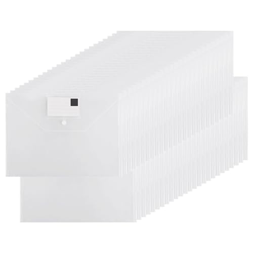 WOPPLXY 50 Stück Dokumentenmappe A4, Dokumententasche A4 mit Druckknopf und Etikettentasche, Transparent PP Kunststoff Mappe A4 für Schule, Büro, Zuhause Dokument Speicherung von WOPPLXY