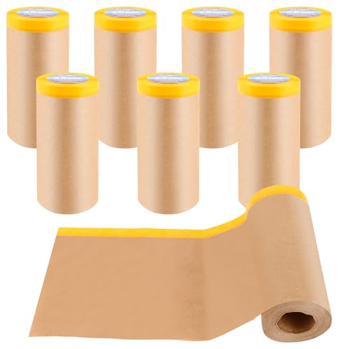 WOPPLXY 8 Stück Abdeckpapier, 30cm x 15m Abdeckpapier Rolle, Papier-Malerfolie mit Klebeband für Gipsarbeiten und Maler von WOPPLXY