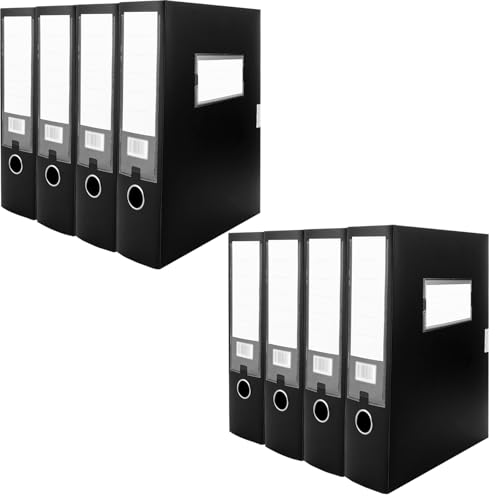 WOPPLXY 8 Stück Archivbox A4, Archivboxen mit 7,5 cm Breit Rücken, Aktenbox aus PVC für Office (Schwarz) von WOPPLXY