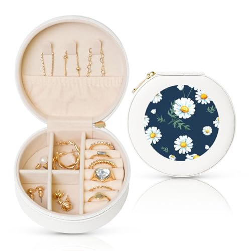 WOPQS Daisy' Runde Leder-Schmuckschatulle, Schmuck-Display, Organizer, Aufbewahrung, kleine Zubehörbox WOPQS Daisy' Runde Leder-Schmuckschatulle, Schmuck-Display, Organizer, Aufbewahrung, kleine Zubehörbox von WOPQS