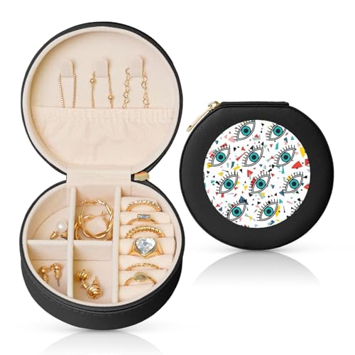 WOPQS Runde Leder-Schmuckschatulle mit Augen, Schmuck-Display, Organizer, Aufbewahrung, kleine Zubehörbox WOPQS Runde Leder-Schmuckschatulle mit Augen, Schmuck-Display, Organizer, Aufbewahrung, kleine Zubehörbox von WOPQS