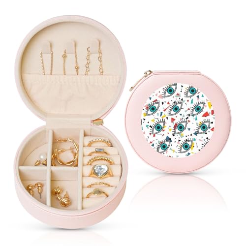 WOPQS Runde Leder-Schmuckschatulle mit Augen, Schmuck-Display, Organizer, Aufbewahrung, kleine Zubehörbox WOPQS Runde Leder-Schmuckschatulle mit Augen, Schmuck-Display, Organizer, Aufbewahrung, kleine Zubehörbox von WOPQS