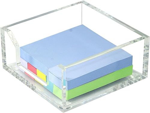 WORHE Haftnotizhalter, transparenter Notizblockhalter aus Acryl, 9,9 x 9,9 cm, für Bürozubehör, Schreibtisch, Schule, Zuhause, Notizblock-Organizer aus Kristallglas, Post-Pop-Notizspender BQ200 von WORHE
