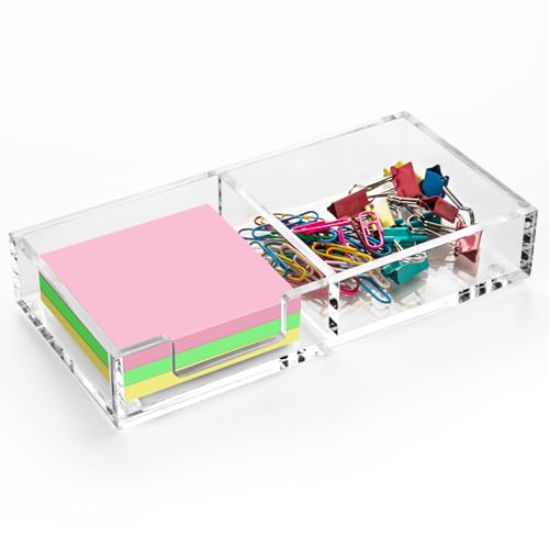 WORHE Haftnotizhalter 2-in-1, transparenter Notizblockhalter aus Acryl für die Schreibtischorganisation in Schule, Büro und Zuhause, Post-Pop-Notizspender für 3 x 3 Zoll große Notizblöcke BQ210 von WORHE