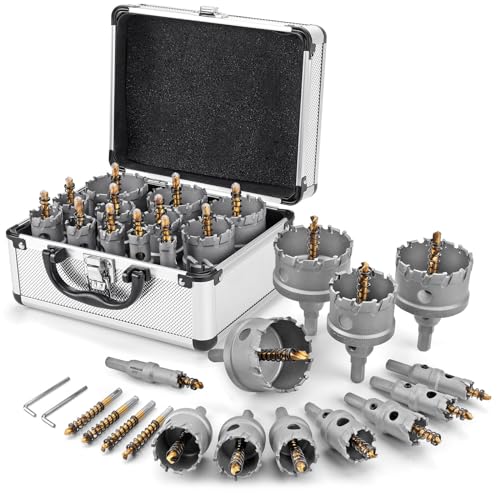 WORKEASE Carbide Hole Saw Kit for Metal Hole Saw- 16Pcs TCT 5/8„-2-1/4“ Inch Hole Cutter Set, zum Ausklinken von Stahlrohren. Schneiden durch Ziegelstein, genauer Lochschnitt von WORKEASE