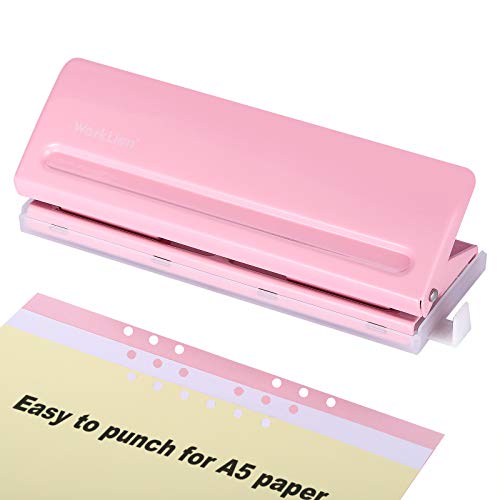 WORKLION Verstellbarer 6-Lochstanzer: Metall-Sechs-Locher für Planer und 6-Ringbücher mit 6 Blatt Kapazität für A4 / A5 / A6 / Personen/Taschenformat (Rosa) von WORKLION