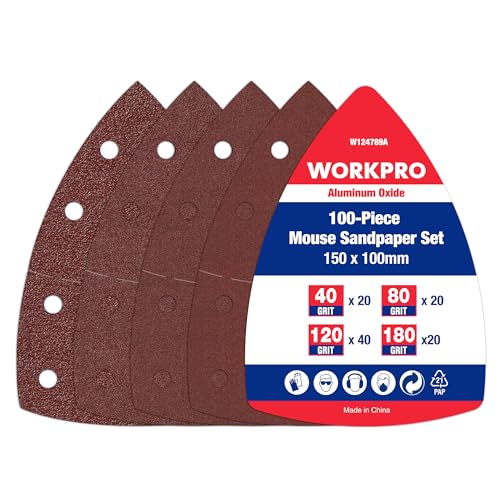 WORKPRO 100 Stück Schleifpapier Dreieckschleifer, Klett Schleifblätter Delta 105 x 152mm Set für Multischleifer, Dreieckschleifer, Körnung 40,80,120,180 zum Schleifen Polieren Entlacken von Holz WORKPRO 100 Stück Schleifpapier Dreieckschleifer, Klett Schleifblätter Delta 105 x 152mm Set für Multischleifer, Dreieckschleifer, Körnung 40,80,120,180 zum Schleifen Polieren Entlacken von Holz von WORKPRO
