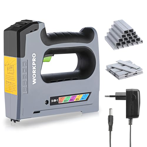 WORKPRO 5-in-1 Elektrotacker 3,6V, Akku Tacker Nagelpistole mit 2000mAh Batterie, Heavy Duty Elektronagle für JT21,T50,T20,BN18,PIN inkl. 2000 Klammern & Nägel, Ideal für Dekoration, Möbelbau WORKPRO 5-in-1 Elektrotacker 3,6V, Akku Tacker Nagelpistole mit 2000mAh Batterie, Heavy Duty Elektronagle für JT21,T50,T20,BN18,PIN inkl. 2000 Klammern & Nägel, Ideal für Dekoration, Möbelbau von WORKPRO