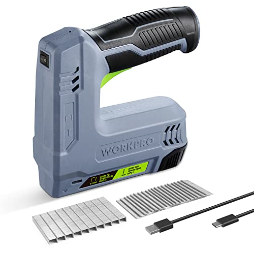 WORKPRO Kabelloser Hefter, 3,6 V, 2000 mAh, mit 2000 Heftklammern, 2-in-1 Multifunktions-Hefter, kompatibel mit Nägeln und Heftklammern Typ 53, 8 für DIY-Projekte in Möbeln, Tischlerei (Grau) von WORKPRO