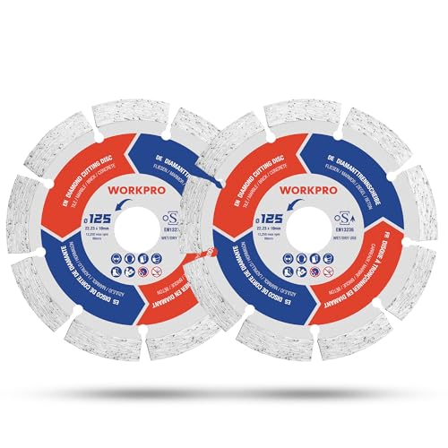 WORKPRO Diamanttrennscheiben 125mm x 22,23mm 2 Stück, Diamantscheibe für Trocken- & Nassschnitt von Stein, Fliesen, Marmor, Ziegel, Beton, Granit, kompatibel mit Winkelschleifer WORKPRO Diamanttrennscheiben 125mm x 22,23mm 2 Stück, Diamantscheibe für Trocken- & Nassschnitt von Stein, Fliesen, Marmor, Ziegel, Beton, Granit, kompatibel mit Winkelschleifer von WORKPRO
