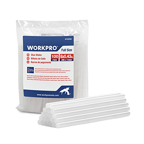 WORKPRO 100 Stück Heißklebestifte, 200 x 11 mm, transparent, Universal, für Heißklebepistole, ideal für Basteln, Handwerk, Freizeit von WORKPRO