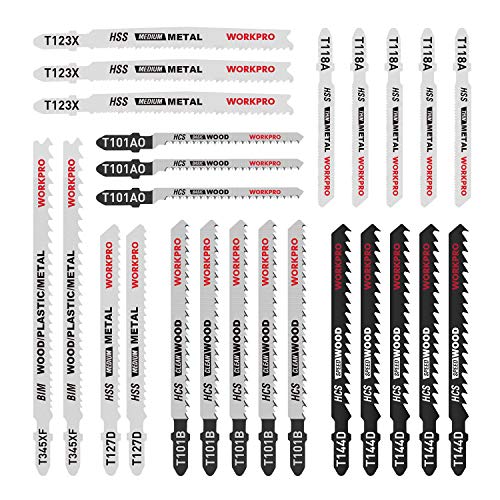 WORKPRO Professional Stichsägeblätter Set, 25tlg.T-Schaft Stichsägeblätter aus HSS/BIM/HCS für Holz,Kunststoff und Metall, inkl. Kunststoff-Box WORKPRO Professional Stichsägeblätter Set, 25tlg.T-Schaft Stichsägeblätter aus HSS/BIM/HCS für Holz,Kunststoff und Metall, inkl. Kunststoff-Box von WORKPRO