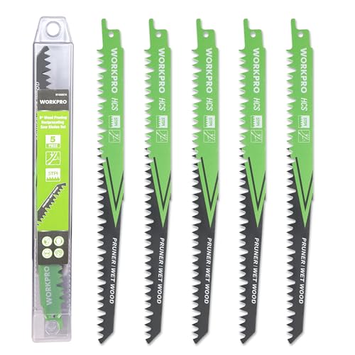 WORKPRO Säbelsägeblätter Set 5-teilig, Sägeblatt 230mm 5TPI aus HCS, zum Schneiden vom Zweigen, Kompatibel mit gängigen Säbelsägen WORKPRO Säbelsägeblätter Set 5-teilig, Sägeblatt 230mm 5TPI aus HCS, zum Schneiden vom Zweigen, Kompatibel mit gängigen Säbelsägen von WORKPRO
