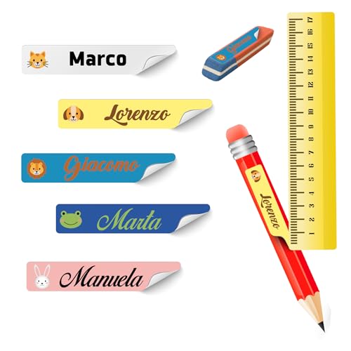 140 personalisierte Aufkleber für die Schule, 50 x 10 mm – Aufkleber mit Namen, Farben, Schriften und Hintergrund nach Wahl von Stiften, Notizbüchern, Bleistiften, Büchern und Schulmaterial – Made in von WORLD SELL