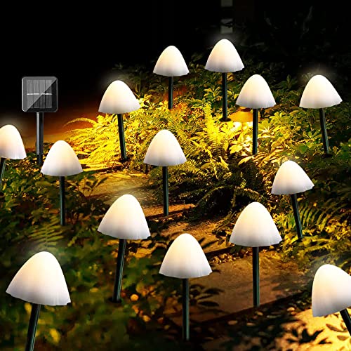 WORLUDE 30LED Solar Garten Pilzlampe Außen 6,5m Solar Lichterkette Pilze Mushroom Lamp, 8 Modi Wasserdichte Solarlampen Gartenleuchten Dekoration für Hof Bürgersteig Weg Hochzeit Party, Warmweiß von WORLUDE
