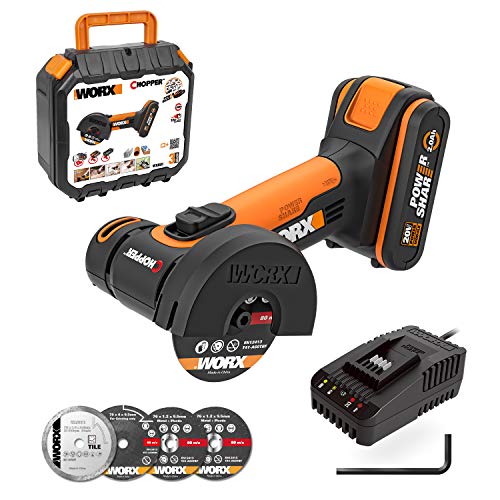 WORX 18V(20V MAX) Akku Winkelschleifer WX801, Powershare, 2,0Ah, Akku & Ladegerät, 76mm, Kompakter Schleifer mit schmalem Körper, zum Schleifen & Schneiden, ideal für Metall, Fliesen, Kunststoff von WORX