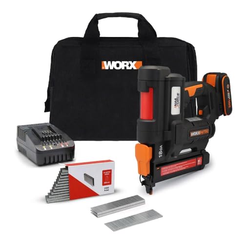 WORX Kabelloser Tacker 20 V WX844, Ladegerät 100 Stück, 18 Ga, Heftklammern 10/40 mm, 2 Schussmodi, Entriegelung ohne Werkzeug, verstellbar, Lieferung mit 1 Akku 2 Ah, Schnellladegerät und 200 WORX Kabelloser Tacker 20 V WX844, Ladegerät 100 Stück, 18 Ga, Heftklammern 10/40 mm, 2 Schussmodi, Entriegelung ohne Werkzeug, verstellbar, Lieferung mit 1 Akku 2 Ah, Schnellladegerät und 200 von WORX
