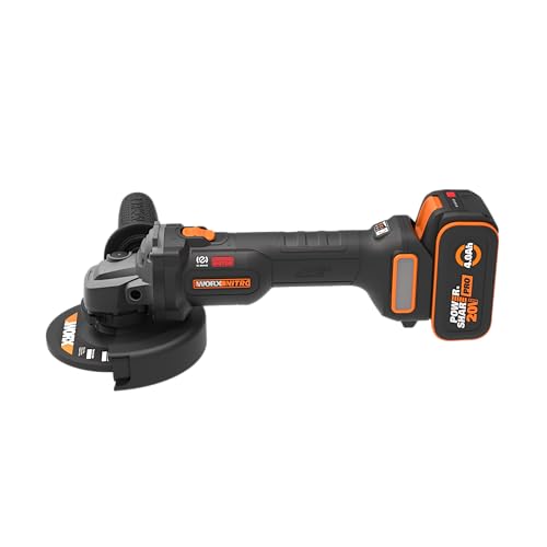 Worx Akku-Winkelschleifer, 20 V, 125 mm, WX814, Leistung entspricht 1000 W, 50% schnelleres Schneiden, kompaktes Design, 4,0 Ah Akku und 2 A Schnellladegerät im Lieferumfang enthalten von WORX