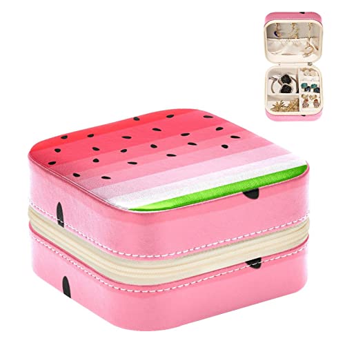 WOSHJIUK Schmuckschatulle aus Leder,tragbares Reise-Schmuckkästchen,Wassermelonenstreifen,Kleine Schmuckschatulle Schmuck Organizer von WOSHJIUK