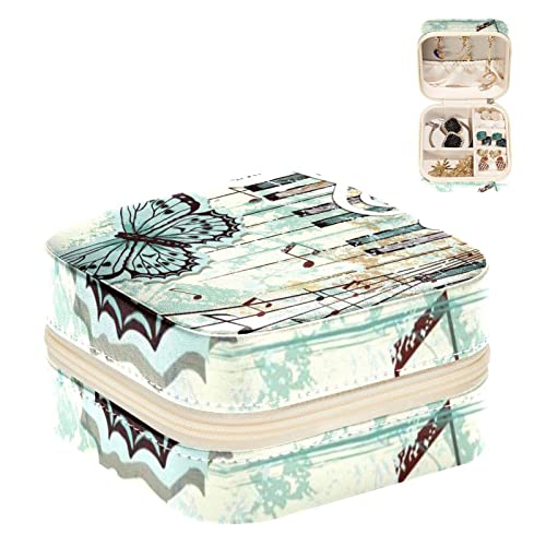 WOSHJIUK Schmuckschatulle aus Leder,tragbares Reise-Schmuckkästchen,vintage schmetterling klavier musiknote,Kleine Schmuckschatulle Schmuck Organizer WOSHJIUK Schmuckschatulle aus Leder,tragbares Reise-Schmuckkästchen,vintage schmetterling klavier musiknote,Kleine Schmuckschatulle Schmuck Organizer von WOSHJIUK