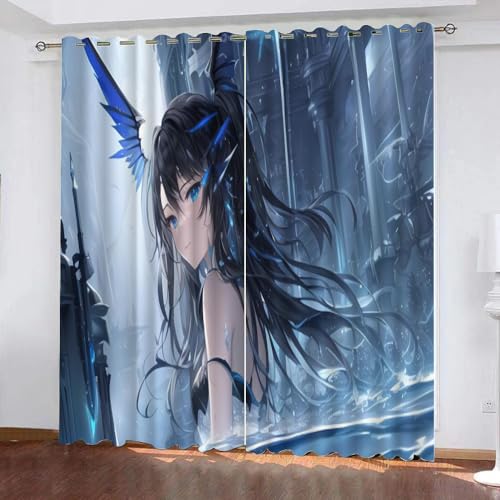 WOSUBI Anime Girl Blickdicht Vorhänge 160 Höhe x 200 cm Breite Blau Kinderzimmer Schlafzimmer Wohnzimmer Gardinen Ösen Vorhang Blickdicht Wärmeisolierend für Erwachsener Kinder von WOSUBI