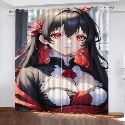 WOSUBI Anime Manga Girl Blickdichte Vorhang 160x140cm Breite Japanischer Kawaii Gardinen Vorhänge Ösen Rauschminderung Schlafzimmer Wohnzimmer Junge Mädchen Wärmeisolierend von WOSUBI