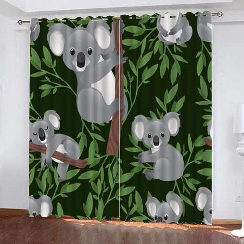 WOSUBI Blickdichte Vorhang 160x140cm Breite Koala Gardinen Vorhänge Ösen Rauschminderung Schlafzimmer Wohnzimmer Karikatur für Junge Mädchen Wärmeisolierend von WOSUBI