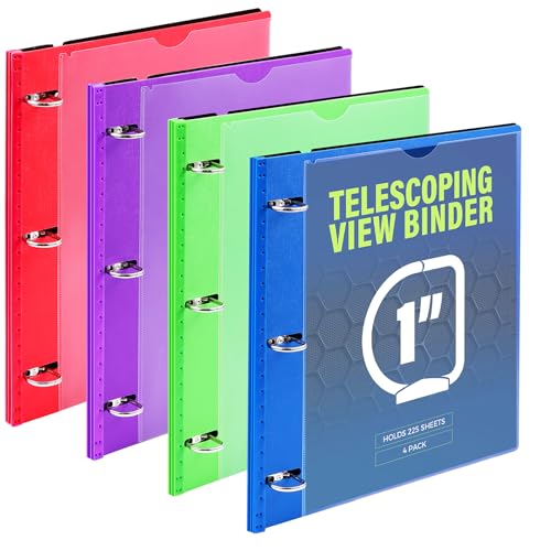 WOT I Teleskop-Ordner mit 3 Ringen, 2,5 cm, erweiterbar, flexibel, patentiertes Design für einfachen Transport, hält 225 Blatt, perfekt für Schule, Büro und Zuhause, Blau, Grün, Rot, Violett, 4 Stück WOT I Teleskop-Ordner mit 3 Ringen, 2,5 cm, erweiterbar, flexibel, patentiertes Design für einfachen Transport, hält 225 Blatt, perfekt für Schule, Büro und Zuhause, Blau, Grün, Rot, Violett, 4 Stück von WOT I