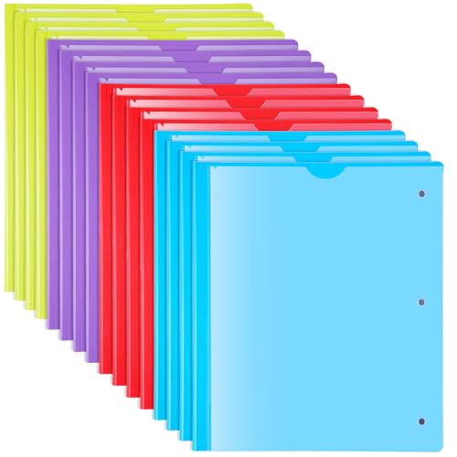 WOTI Robuste 2-seitige Zinken-Ordner mit transparenter Vordertasche, 16 Stück, ultra-langlebige Kunststoff-Ordner (0,7 mm) für Briefgröße, intelligenter Projektvergleich, lebendige Farben, Schul- und von WOT I