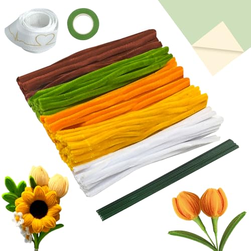 Pfeifenreiniger Blumen Set, 210 Stück Sonnenblumen Blumenstrauß, Bouquet Pfeifenreiniger, mit Blumendraht, Geschenkpapier, Schleifenband, Blumenstrauß für DIY Dekorationen Pfeifenreiniger Blumen Set, 210 Stück Sonnenblumen Blumenstrauß, Bouquet Pfeifenreiniger, mit Blumendraht, Geschenkpapier, Schleifenband, Blumenstrauß für DIY Dekorationen von WOUMON