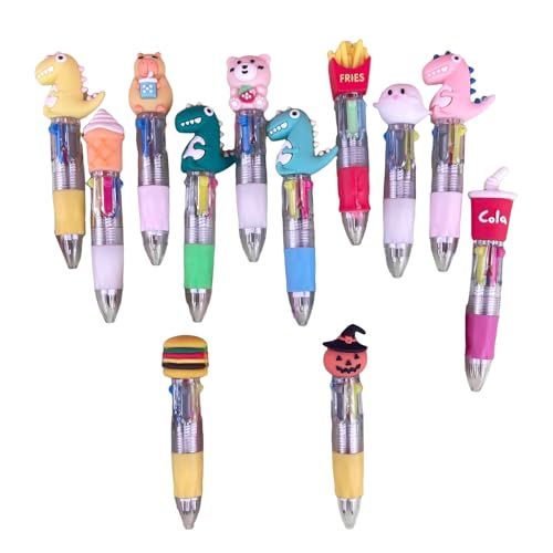 12pcs Cartoon Dinosaurier Multicolor Stift Für Kid 4 Color In-1-Kugelschreien Einziehbarer Kugelschreiber Steckerfüllungen von WOURRD