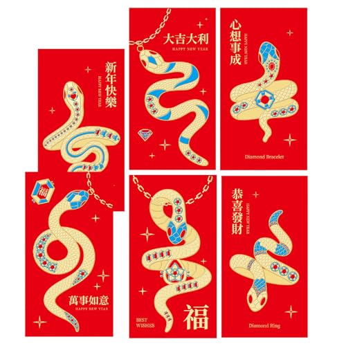 6pcs Rötung Umschläge Für Traditionelle Frühjahrsfest 2025 Schlangenjahre Geldpakete Papierbeutel Hongbao Für Neujahr 6pcs Rötung Umschläge Für Traditionelle Frühjahrsfest 2025 Schlangenjahre Geldpakete Papierbeutel Hongbao Für Neujahr von WOURRD