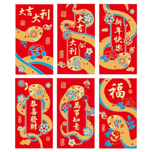 6pcs Rötung Umschläge Für Traditionelle Frühjahrsfest 2025 Schlangenjahre Geldpakete Papierbeutel Hongbao Für Neujahr von WOURRD