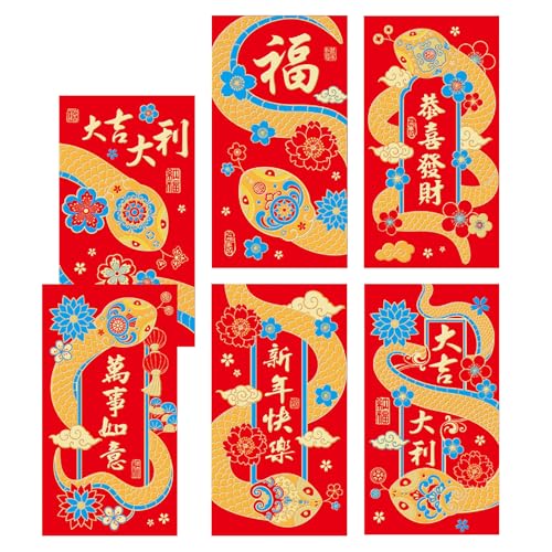 6pcs Rötung Umschläge Für Traditionelle Frühjahrsfest 2025 Schlangenjahre Geldpakete Papierbeutel Hongbao Für Neujahr von WOURRD