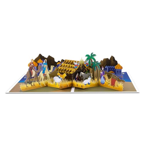 WOURRD Weihnachten Thema Popup 3D Grußkarte Handgefertigtes Festivalgeschenke Postkarte Mit Umschlag Krippe Szene Überraschungskarte von WOURRD