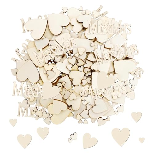 WOUYTPE 275 Stück Mr und Mrs Hochzeitsdeko Konfetti Holz, Streudeko Hochzeit Holzherz Deko, Herz Tischdeko Hochzeit, zur Verwendung Bei Hochzeiten, Tischdekorationen (Sicher und Umweltfreundlich) von WOUYTPE